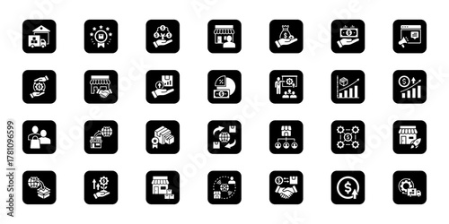 Enterprise operations   Cohesive set of minimalist vector icons representing key ideas with visual clarity