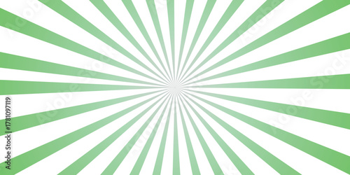 Green sunburst radial burst background with white stripes and a soft gradient center for graphic design and abstract concepts