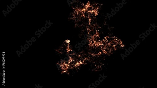An abstract digital animation of a glowing fiery sphere or ring against a black background.