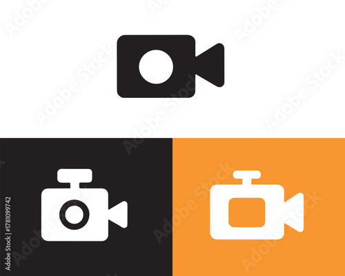 Minimal video camera icon set, Flat design vector for Media, Film, and content creation branding