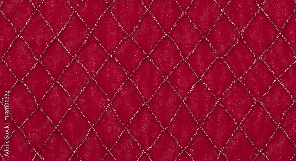 Obraz premium Intricate diamond patterned red fabric with subtle metallic threads and textured surface