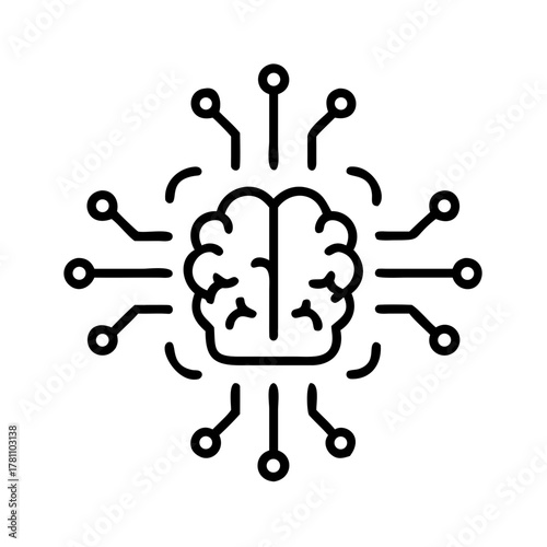 Glowing chip with brain symbol on a white background