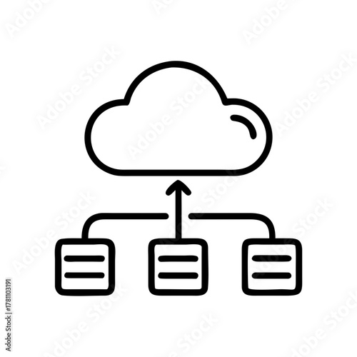 Data cloud with synchronization lines on a white background