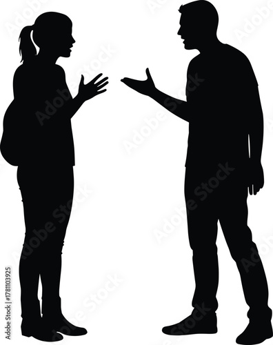 Silhouette of man and woman arguing, couple disagreement, emotional conversation, conflict communication, misunderstanding, relationship problem, discussion, tension, stress, people interaction