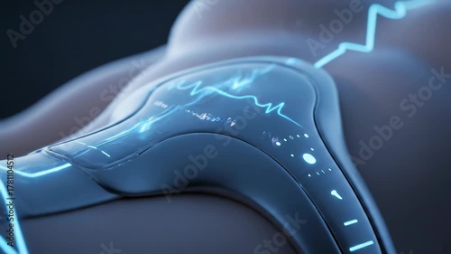Digital analysis of the human skeletal joint with glowing blue technological circuitry