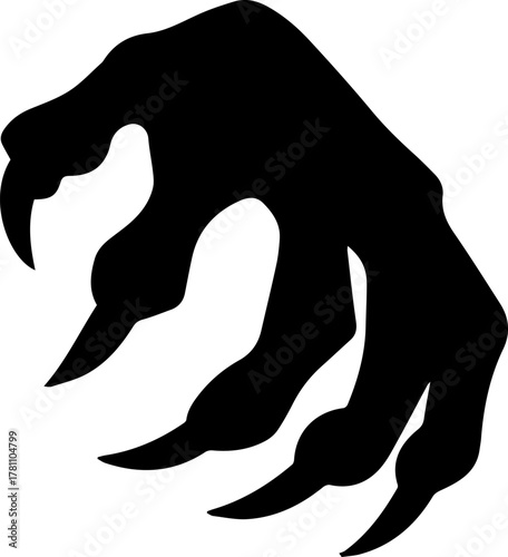 A monster's hand or claw, with long, sharp, curved talons silhouette