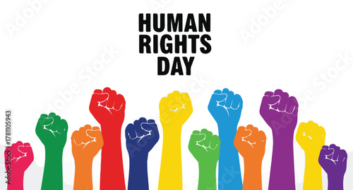 Colorful raised fists for Human Rights Day represent unity and fight for freedom