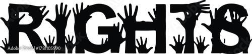 Concept of human rights and freedom illustrated with black letters and hands