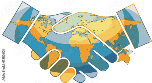 Global Partnership Handshake with World Map Illustrating International Collaboration and Agreement Concept