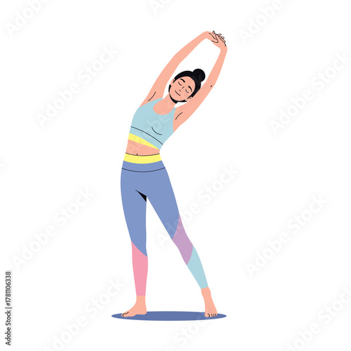 Illustration of man stretching back with focused expression on white background