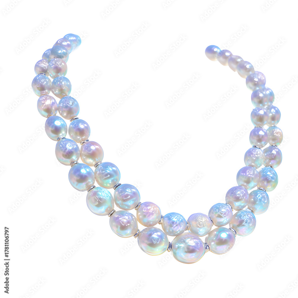 Obraz premium Elegant Pearl Necklace: Capture the timeless allure of elegance with a lustrous pearl necklace, showcasing the iridescent beauty of each individual pearl, set against a pristine, classic backdrop.