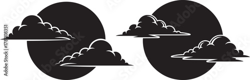 Two oval shapes with fluffy clouds in silhouette style