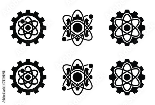 Atomic gear and atom symbols silhouette