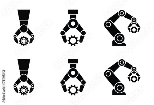 Industrial robotic arm silhouettes with gears