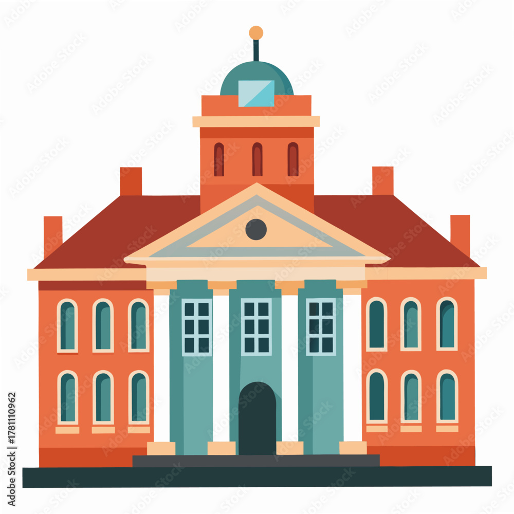 Obraz premium Historical architectural building with columns. School, college, museum, bank. Isolated vector illustration on white background