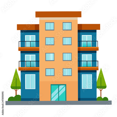 Apartment house building. Modern multi-story townhouse. Isolated vector illustration on white background