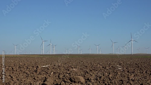 Windmills, Wind Turbines, Agriculture Field Generator Power, Electricity, Energy Industry
