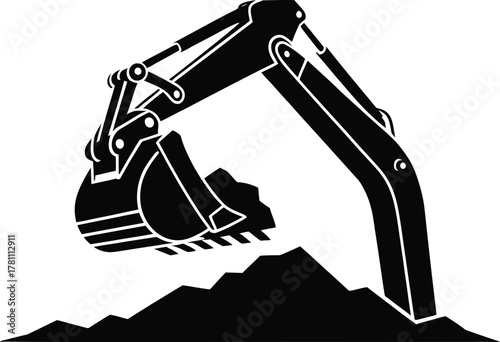 Excavator digging in dirt silhouette