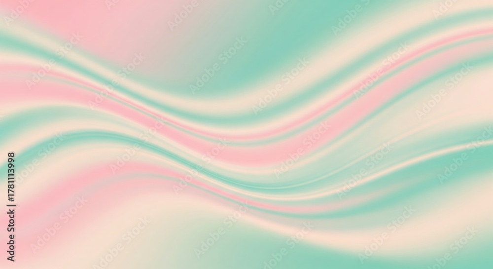 Obraz premium Luminous Gradient in Pink, Mint, and Cream Hues. Soft Layered Motion Waves.
