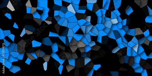 Vibrant Blue and Gray Polygonal Mosaic Against Black Background with Dynamic Lighting for Abstract Tech or Energy Themes