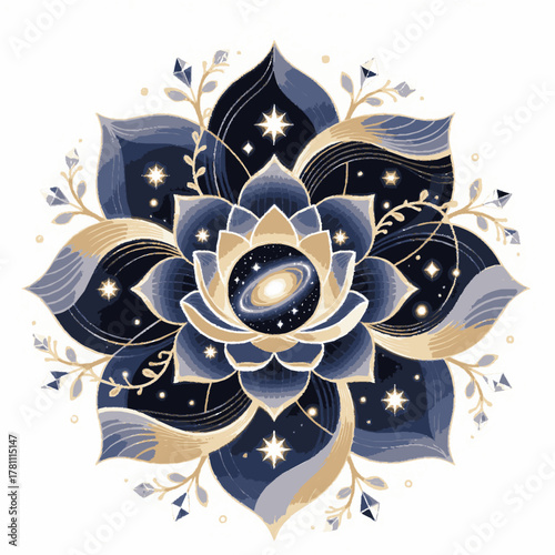 Celestial Harmony – A surreal fusion of nature and cosmic geometry, blending organic shapes and light into a balanced, radiant vector artwork. generative ai
