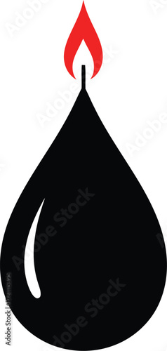 Burning oil drop icon depicting energy, fuel, petroleum, crisis, or industrial concepts isolated