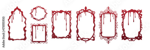 Bloody Gothic Vintage Frame Set – Hand-Drawn Red Borders, Dripping Vampire Horror Decoration for Halloween Poster, Antique Banner, Fantasy Graphic, Sticker, or Print Design