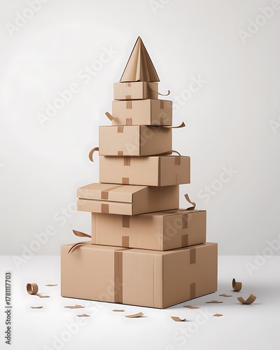 Creative cardboard box Christmas tree adding a modern festive touch to cheerful holiday home decorations