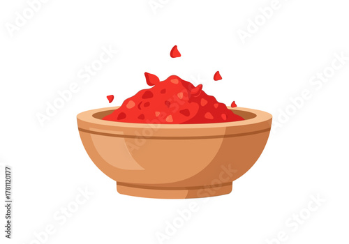 A tan bowl overflowing with red contents some pieces floating above