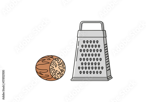 Nutmeg is next to a grater