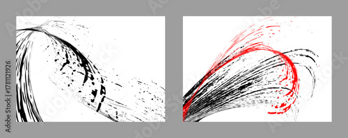 Strokes of black and red paint on a white background. Set of two templates. Graffiti element. Design template for the design of banners, posters, booklets, covers, magazines. EPS 10