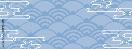 青海波模様とエ霞のバナー　ブルー