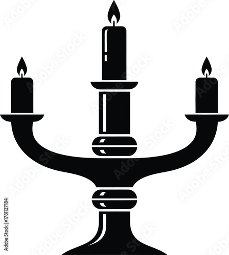 Elegant triple candle candelabra icon with burning flames, representing light, tradition, and celebration