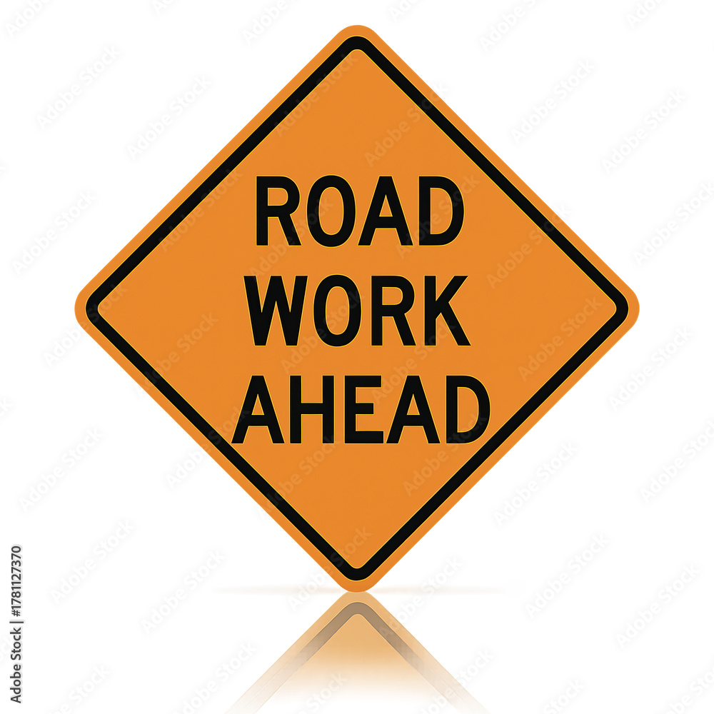 Fototapeta premium Be cautious of road work ahead, a safety warning to maintain traffic flow.