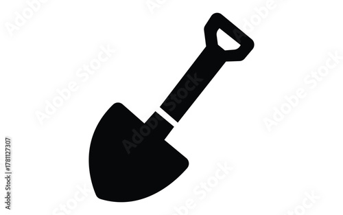 Black silhouette icon of a garden shovel on a white background