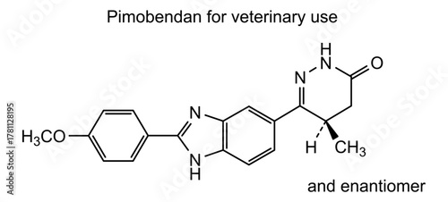 Pimobendan, chemical structure of pimobendan for veterinary use, drug substance
