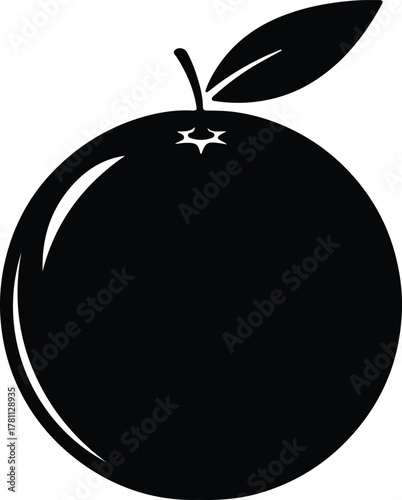 Illustrator Single orange fruit with stem and leaf Silhouette vector