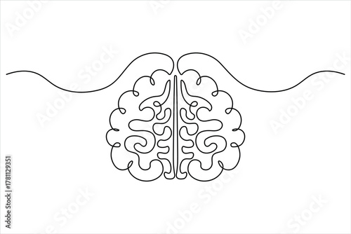 Brain continuous line icon, simple vector image