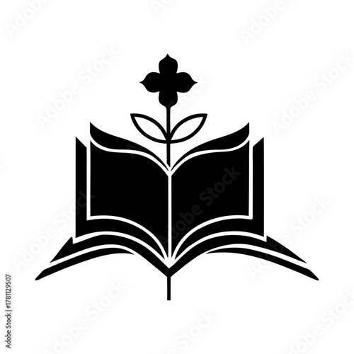 Open book with flowers and leaves growing from pages nature education illustration