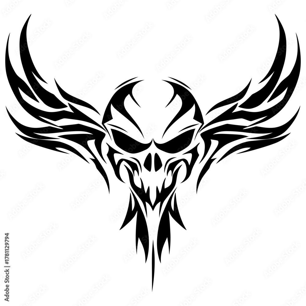 Fototapeta premium Vector Art Bold Skull and Raven Biker Design for Tattoos or Logos High Contrast Monochrome