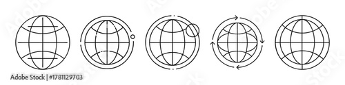 Global communication globe icon set with movement and rotation