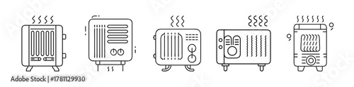 Electric heaters and radiators line art icon collection for home