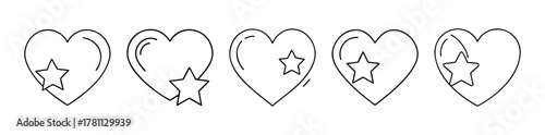 Outline hearts with stars vector art, line art love rating design