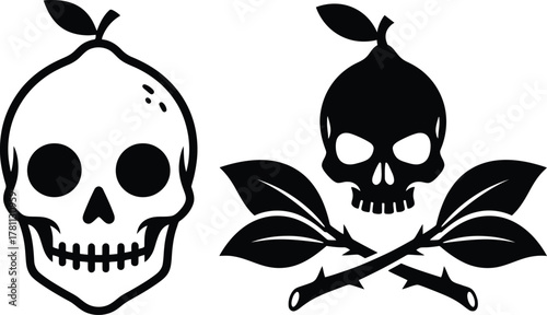 Silhouette Skull with fruit and thorny branches vector illustration