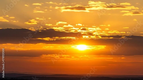 Golden sundown with sun peeking through clouds, casting divine god rays