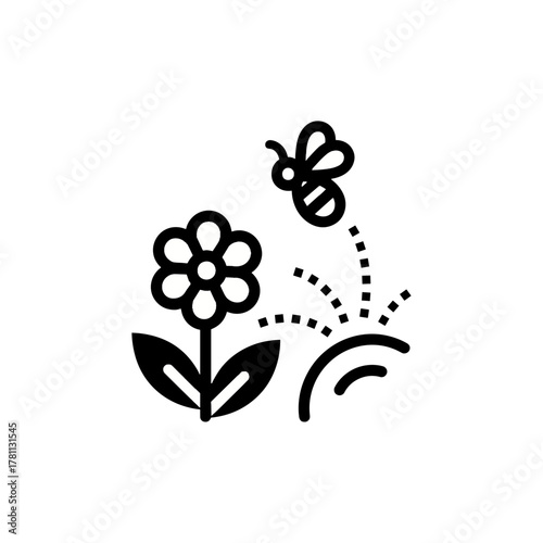 Plant pollination with flower and bee on a transparent background