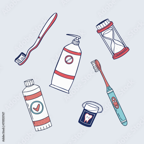 Dental care kit — vector illustration of dental hygiene and cleaning