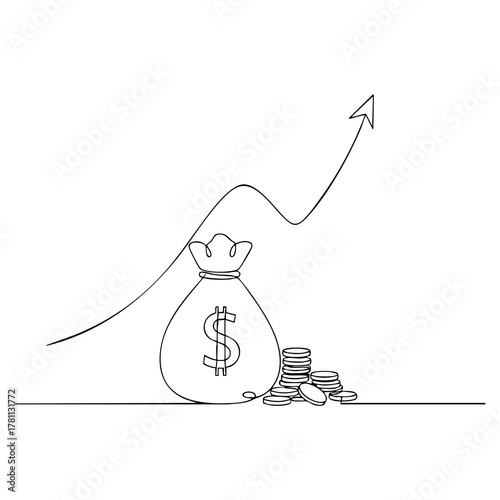 A bag of money and coins — growth of finances, profits and investments with a success schedule