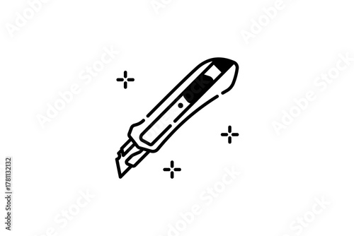 Utility knife cutter icon in line style isolated on white background