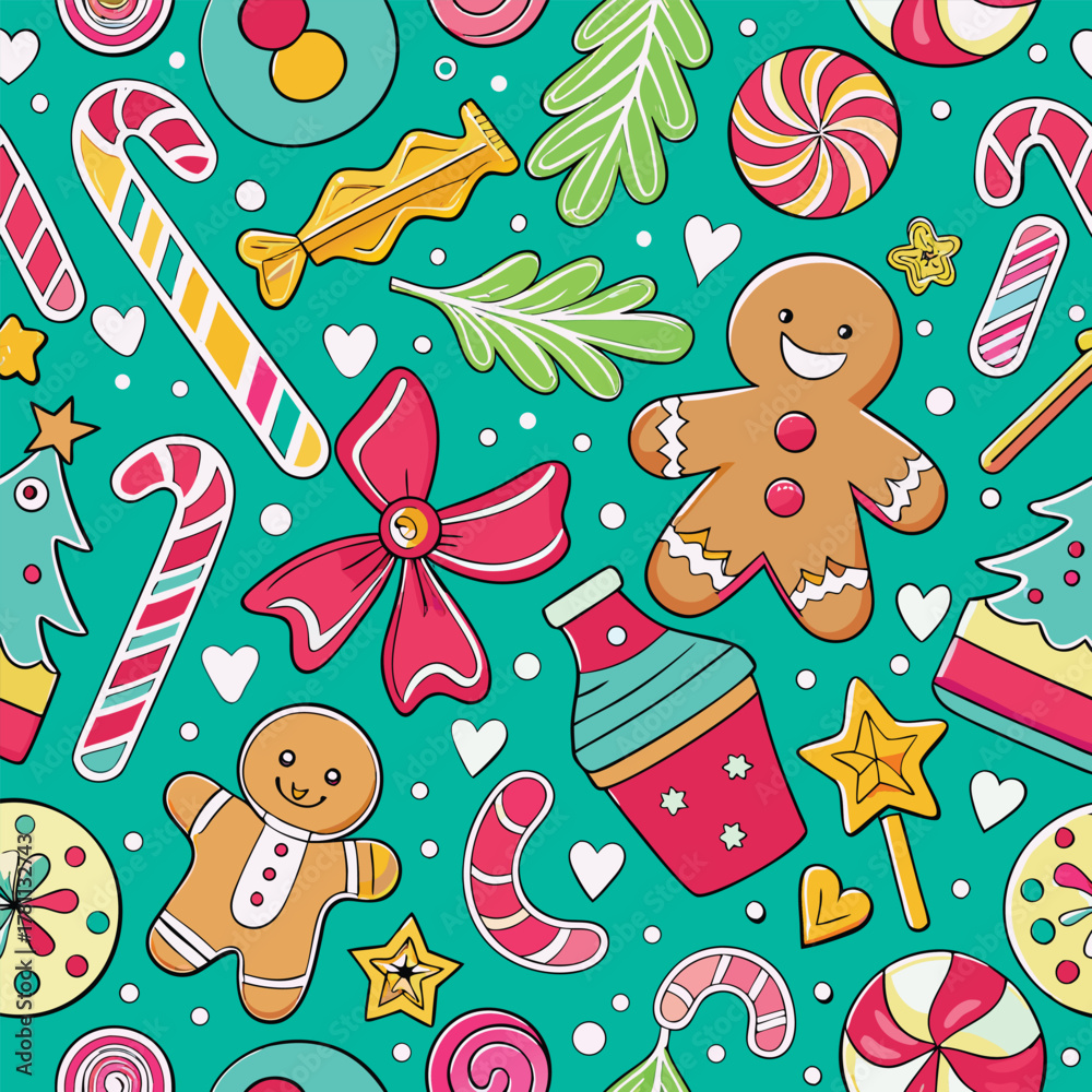 Naklejka premium Festive Christmas Sweets and Treats Pattern for Holiday Season festive